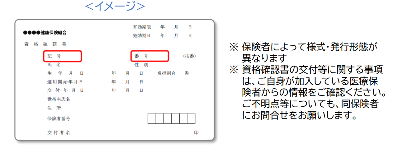 カード型の資格確認書のサンプル